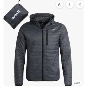 New Hurley Men's Packable Puffer Jacket Weather Resistant Windbreaker - Sz M
